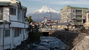Stock Video Mount Fuji And Houses Landscape Live Wallpaper