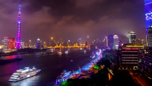 Stock Video Multicolor City Lights In Shanghai By The River Live Wallpaper