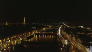 Stock Video Night Flight Over The Seine River In Paris Live Wallpaper
