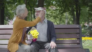 Stock Video Old Couple Sitting On A Bench In A Park Live Wallpaper