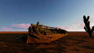 Stock Video Old Ship In The Sand Of A Desert Live Wallpaper