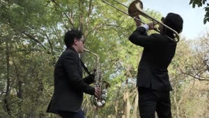 Stock Video Pair Of Jazz Musicians In Nature Live Wallpaper