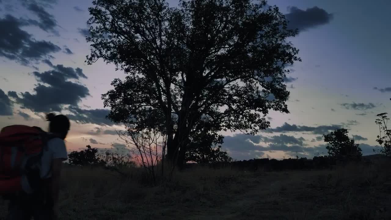 Download Stock Video Pair Of Mountaineers Walking Through Nature At Dusk Live Wallpaper