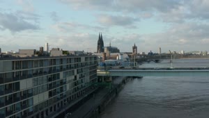 Stock Video Panoramic City View Along The River In Germany Live Wallpaper