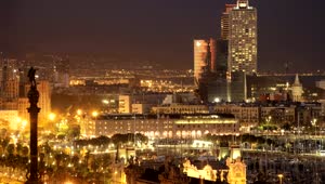 Stock Video Panoramic View Of Barcelona At Night Live Wallpaper