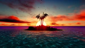 Stock Video Paradise Island In Sea During A Colorful Sunset Live Wallpaper