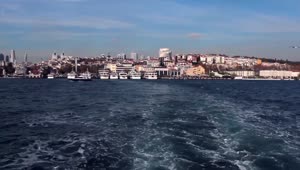 Stock Video Passenger Boat Sailing Near Istanbul City Live Wallpaper