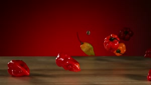 Stock Video Peppers Falling And Bouncing On A Wooden Table Live Wallpaper