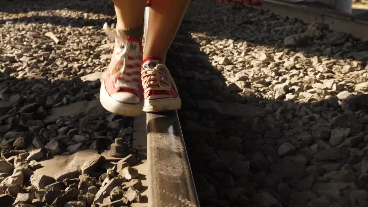 Download Stock Video Person Balancing On Train Track Live Wallpaper