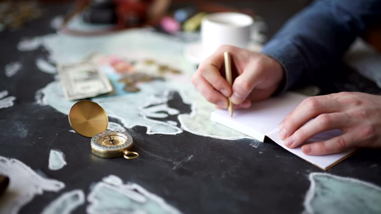 Download Video Stock Person Writing His Travel Itinerary Live Wallpaper Free