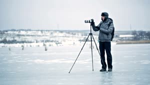 Video Stock Photographer Working In A Winter Forest Live Wallpaper Free