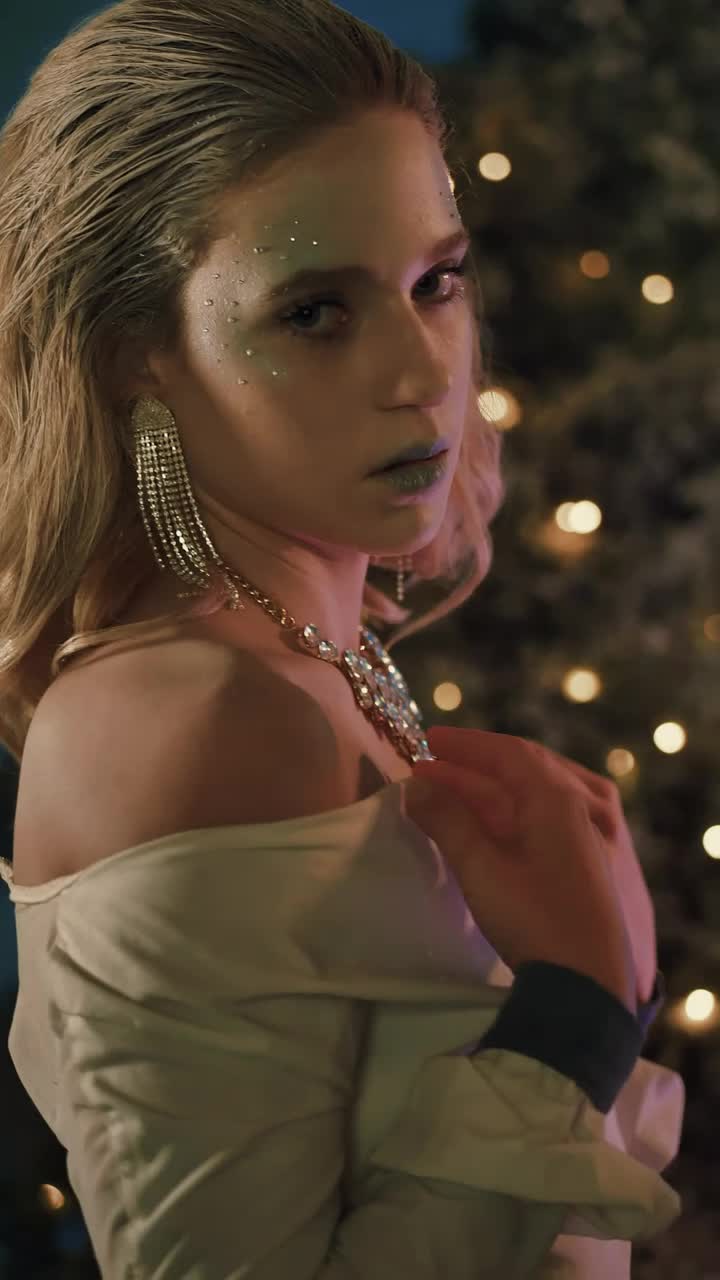 Download Video Stock Portrait Of A Woman With Winter Makeup Live Wallpaper Free