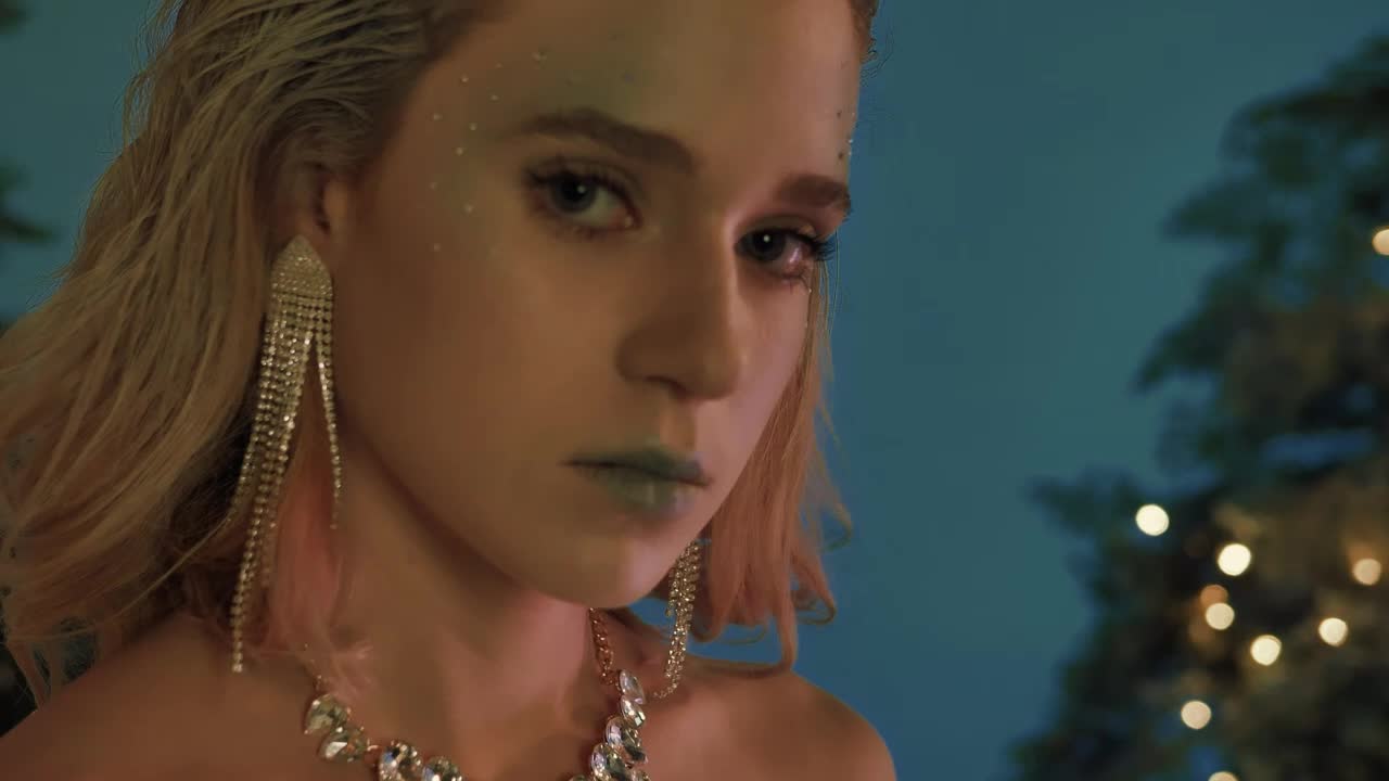 Download Video Stock Portrait Of A Woman With Winter Themed Makeup Live Wallpaper Free