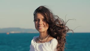 Video Stock Portrait Of Happy Woman Near The Sea Live Wallpaper Free