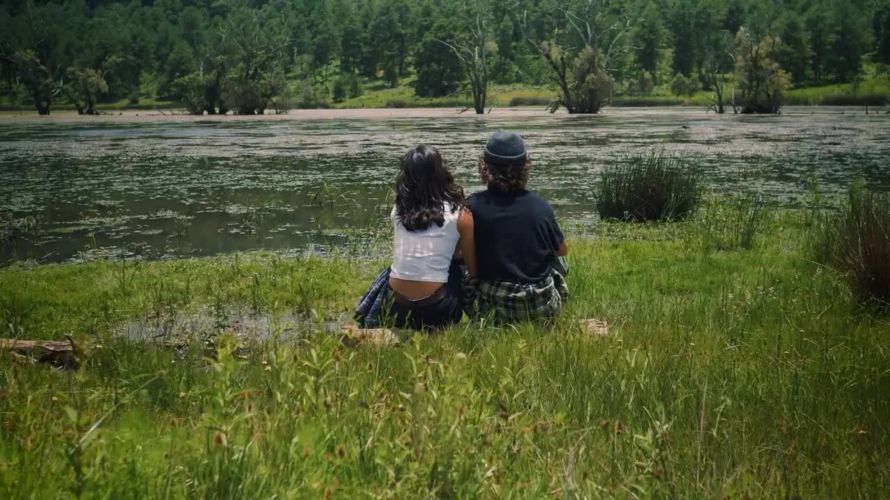 Download Free Stock Video Romantic Couple Sitting On The Shore Of A Lake Live Wallpaper