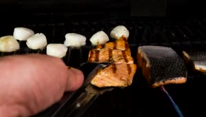 Free Stock Video Salmon Grilled With Other Seafood Live Wallpaper