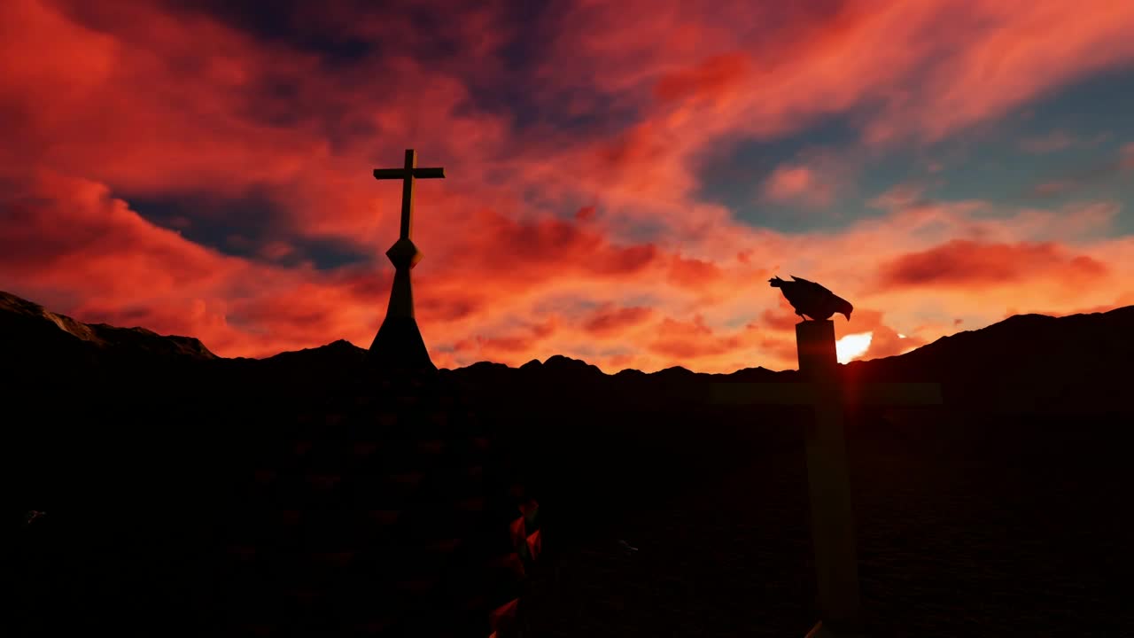 Download Free Stock Video Silhouette Of A Crucifix At Sunset Landscape Live Wallpaper