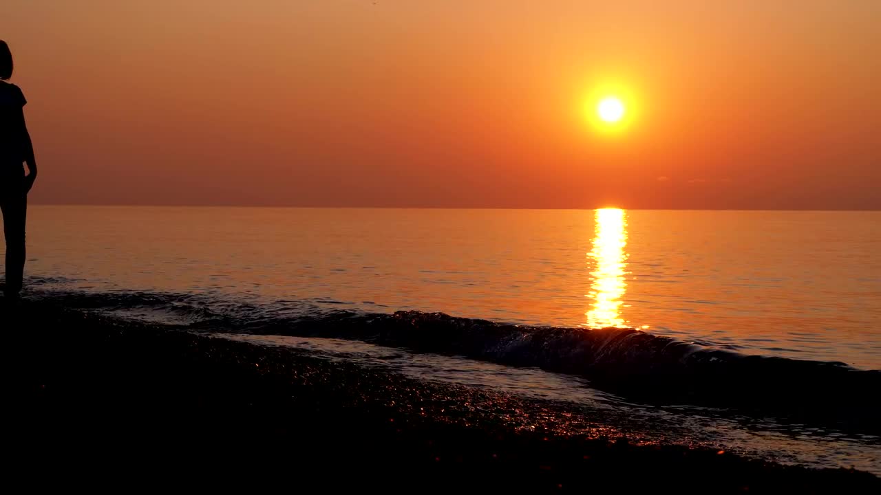 Download Free Stock Video Silhouette Of A Woman Walking Along The Beach Live Wallpaper