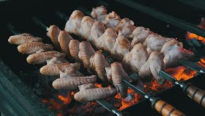 Free Video Stock Skewers Of Charcoal Chicken Wings Live Wallpaper