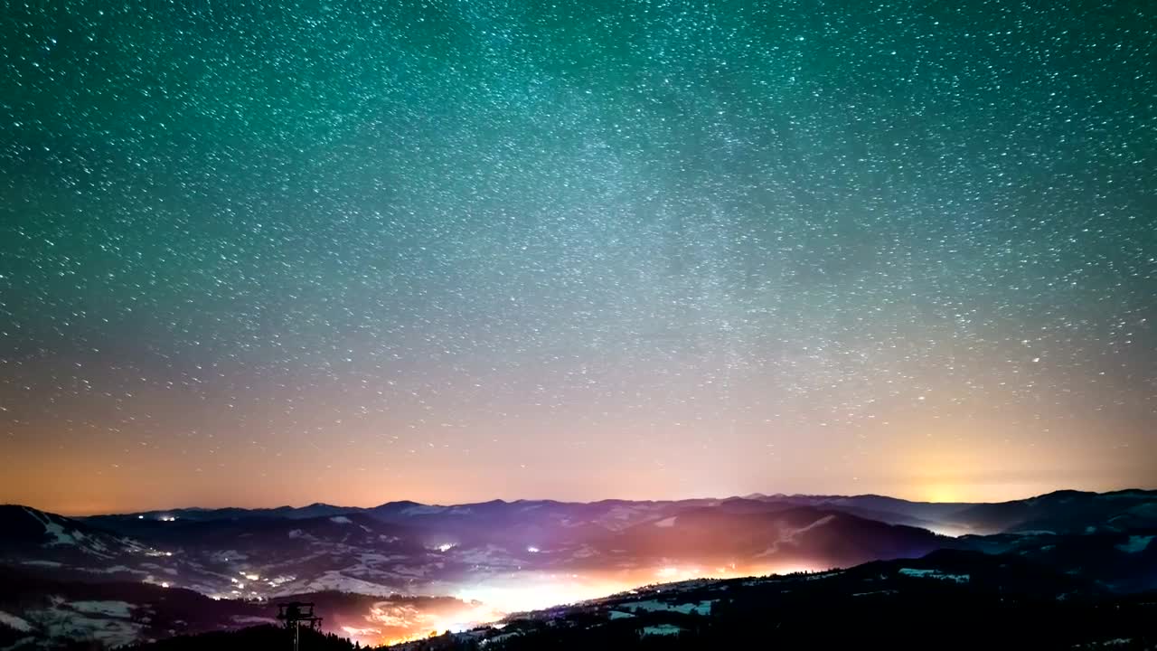 Download Free Video Stock Starry Sky Over A Village In The Mountains Live Wallpaper