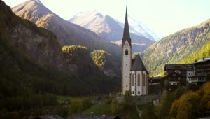 Free Video Stock the church tower and mountain landscape Live Wallpaper