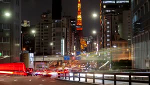 Free Video Stock tokyo night street with fast traffic and tower Live Wallpaper