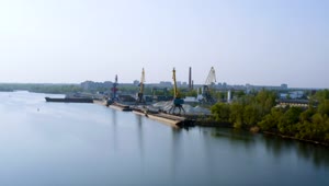 Free Video Stock trading port with cranes by the river Live Wallpaper