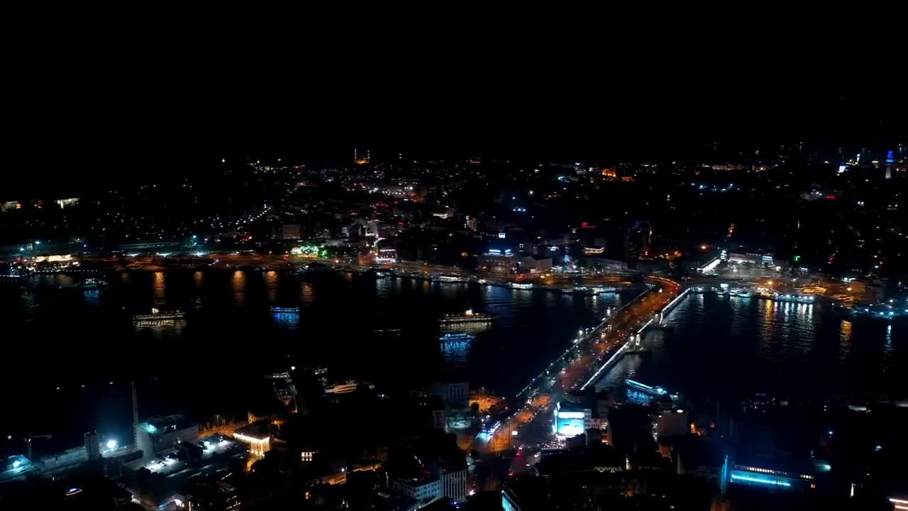 Download Free Video Stock traffic heading across the galata bridge at night Live Wallpaper