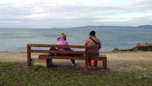 Free Stock Video Two People Sitting On A Bench Watching The Sea Live Wallpaper
