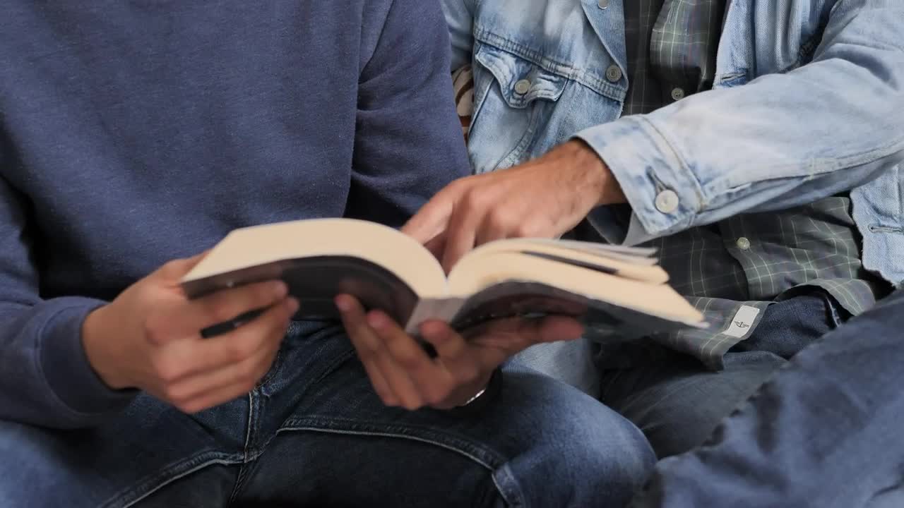 Download Free Stock Video Two Men Reading A Book Together Live Wallpaper