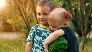 Free Stock Video Two Little Boy And Girl Hugging In Nature Live Wallpaper
