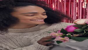Free Stock Video Young Delighted Woman With Bouquet Of Flowers On Valentines Day Live Wallpaper
