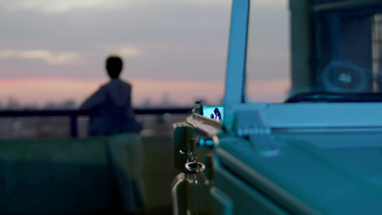 Download Free Stock Video Woman Looking At The Horizon From A Building Live Wallpaper