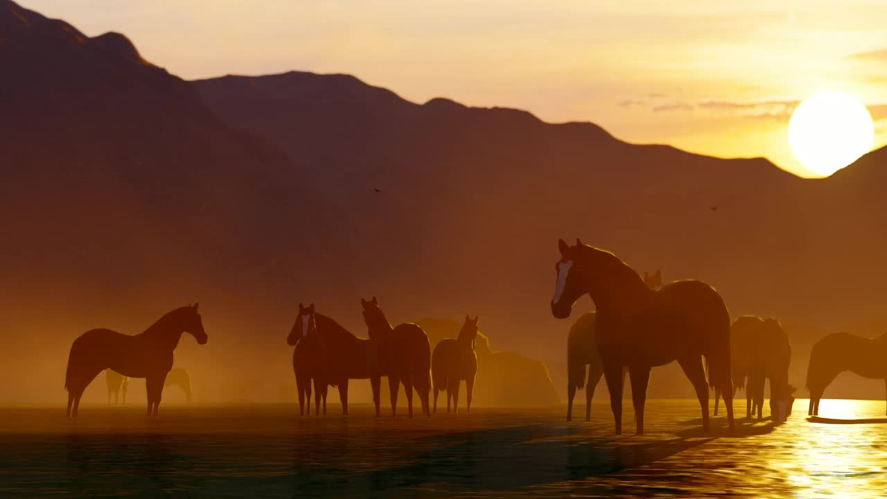 Download Free Stock Video Wild Horses Drinking Water In A Lake Live Wallpaper