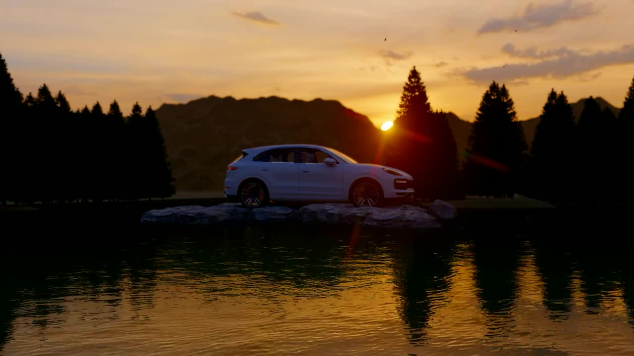 Download Free Stock Video White Off Road Vehicle In A Forest At Sunset Live Wallpaper