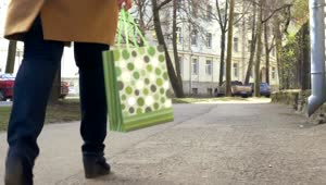   Stock Footage Walking With A Green Shopping Bag Live Wallpaper