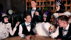   Stock Footage Vintage Costume Party In The Bar Live Wallpaper