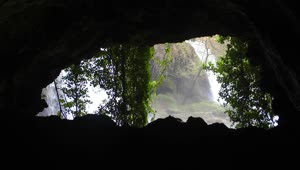   Stock Footage View Of A Waterfall From A Cave Live Wallpaper