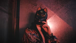   Stock Footage Urban Trendy Woman Wearing A Cat Mask Live Wallpaper