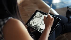 Stock Footage Woman Drawing On A Tablet Live Wallpaper Free
