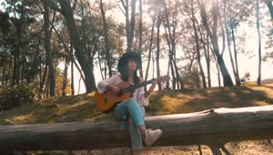 Stock Footage Woman Playing Guitar On A Fallen Log Live Wallpaper Free