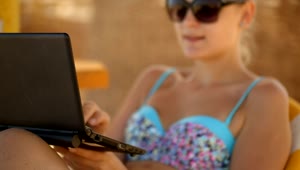 Stock Footage Woman Using Her Laptop While On Vacation Live Wallpaper Free