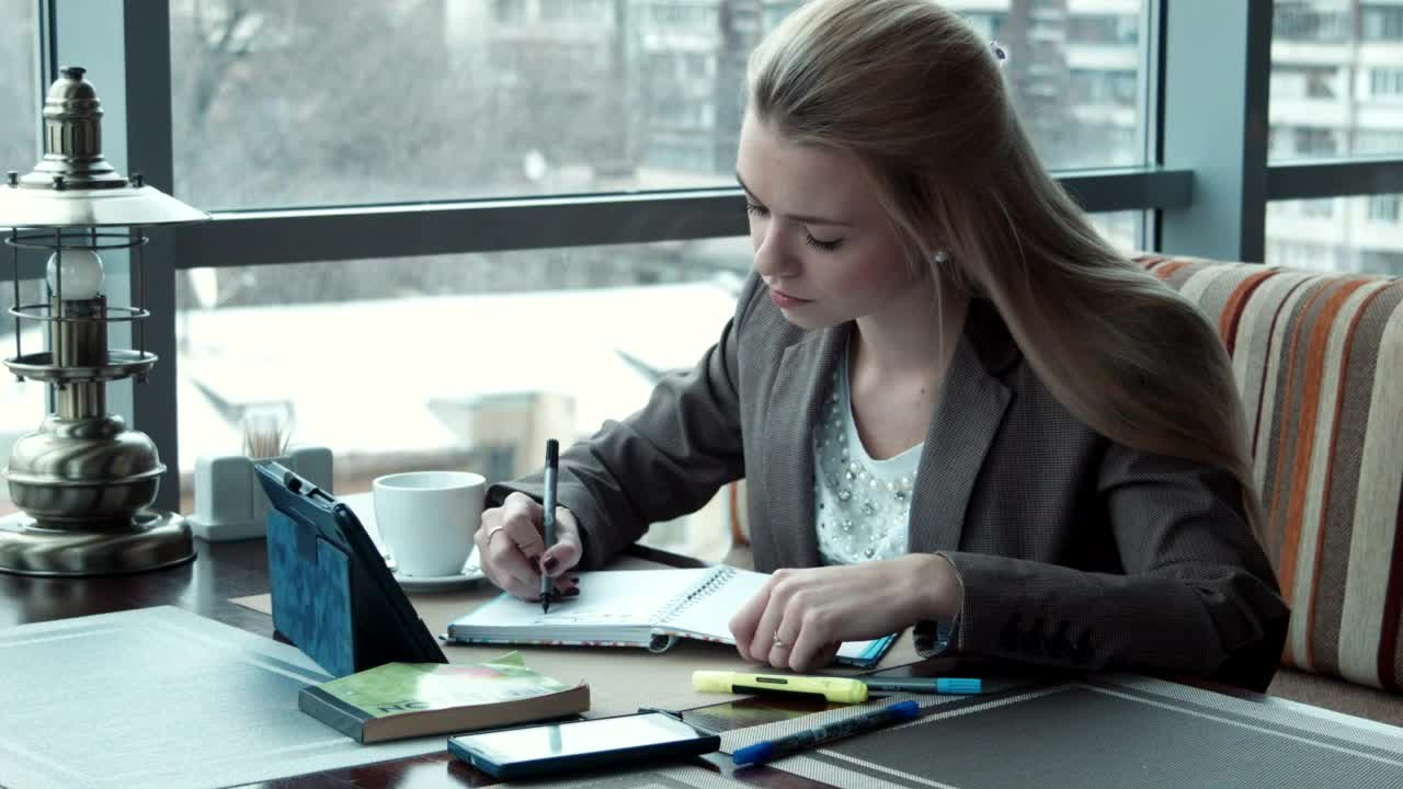 Download Stock Footage Woman Working With A Tablet In A Cafe Live Wallpaper Free