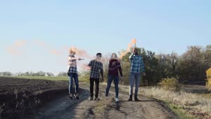 Stock Footage Young People With Smoke Grenades Outdoors Live Wallpaper Free