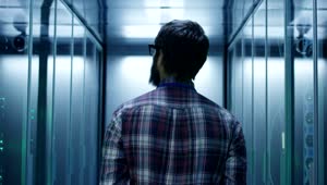 Stock Footage Young Man Walking In The Server Room Live Wallpaper Free