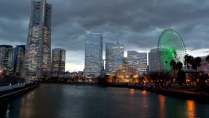 Stock Footage Yokohama Skyscrapers And Fair Wheel Illuminated Live Wallpaper Free