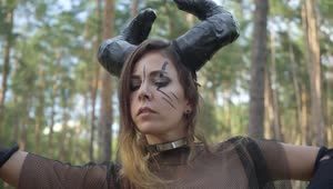 Stock Footage Woman Dressed As Devil Dances In Woods Live Wallpaper Free