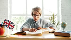 Stock Footage Young Boy Learning English In Classroom Live Wallpaper Free