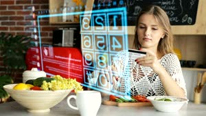 Stock Footage Woman Uses Future Hologram Technology For Online Payment Live Wallpaper Free