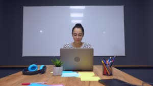 Stock Footage Woman Working On A Computer In A Boardroom Live Wallpaper Free